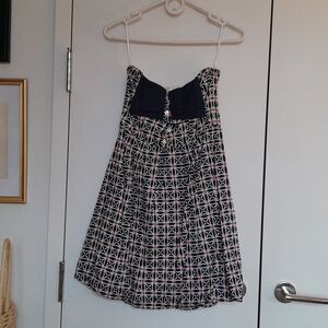 Trina Turk Black and White Strapless Geometric Print Dress